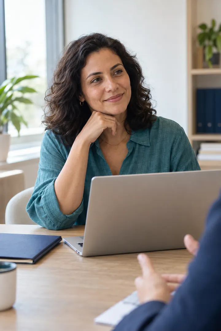 Cena ilustrativa de uma empreendedora conversando sobre seu negócio
